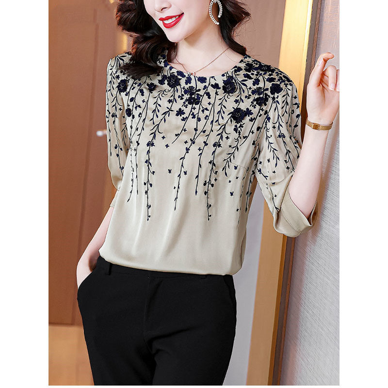 Vintage Elegant Women Silk Sat - Silk Blouse ulasan dan harga
