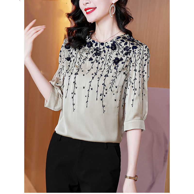 Vintage Elegant Women Silk Sat - Silk Blouse ulasan dan harga