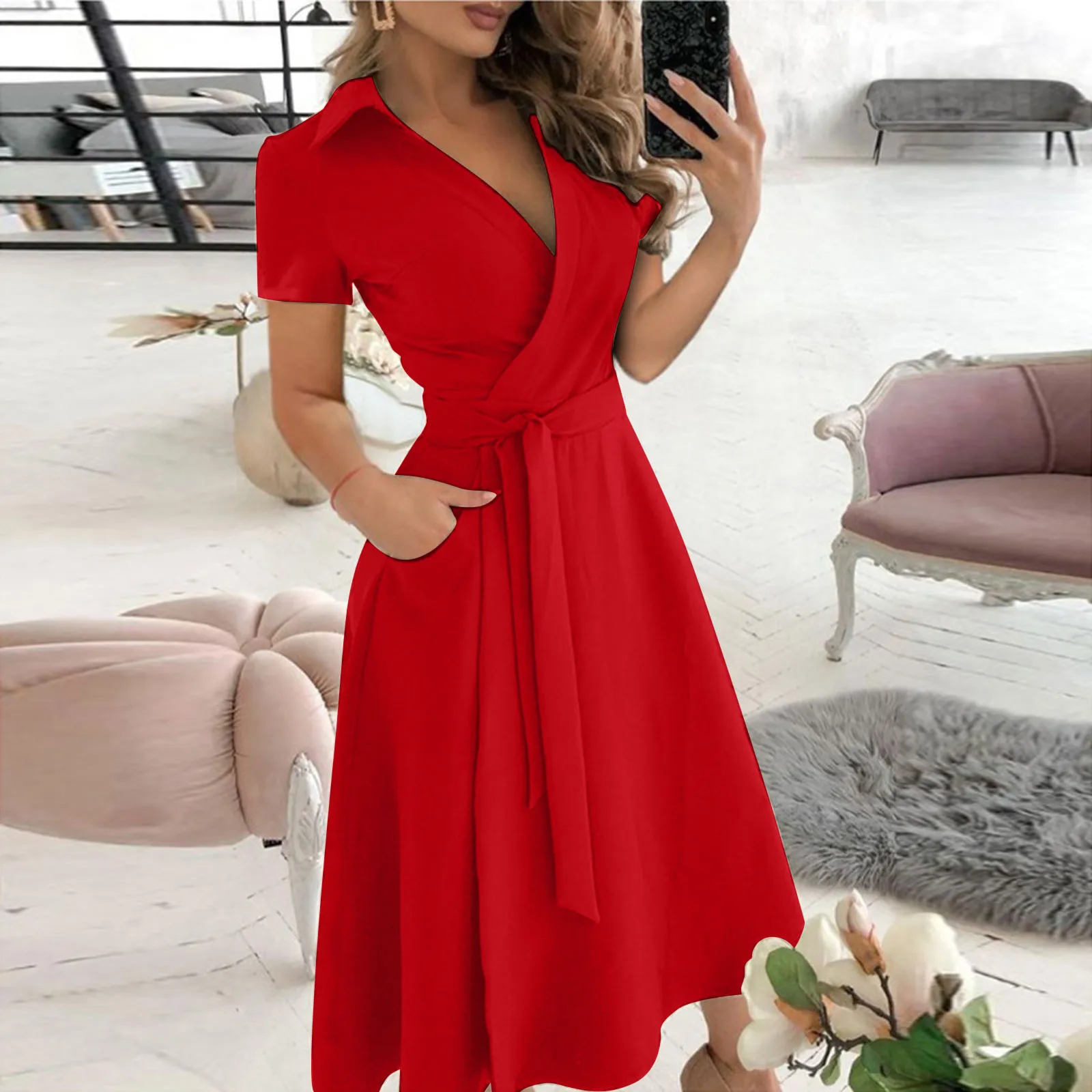 Spring  Summer Fashion Office  - Women'S Red Formal Wear ulasan dan harga