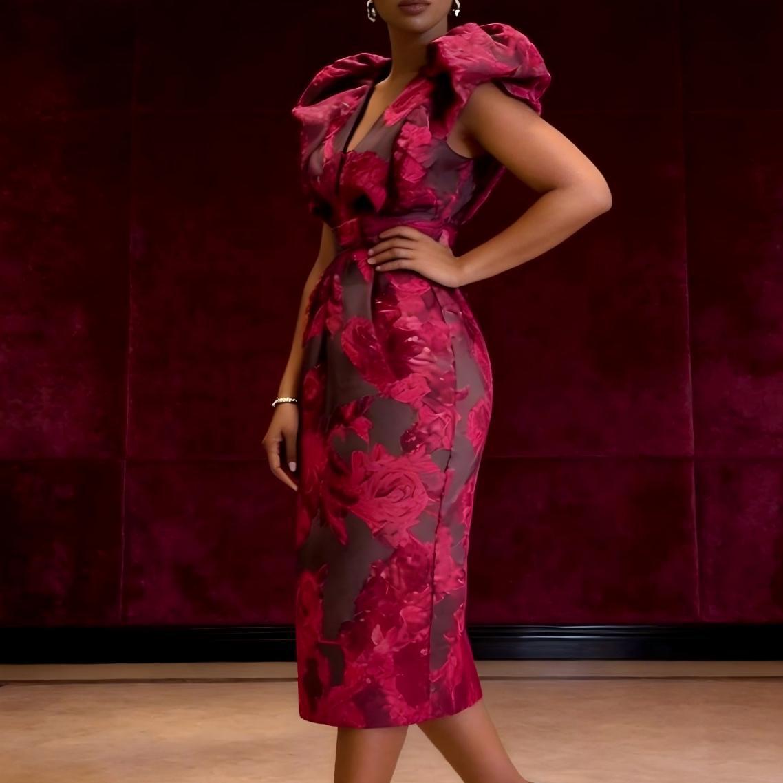 QMANSHA Plus Size Burgundy Flo - Midi Dress ulasan dan harga