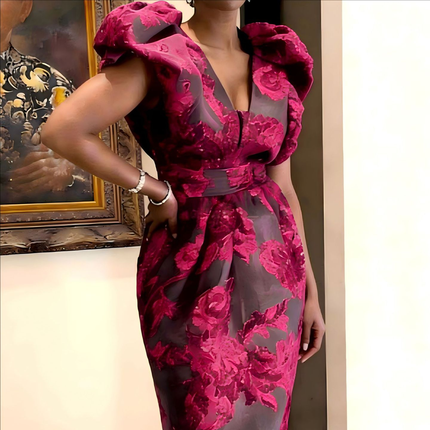 QMANSHA Plus Size Burgundy Flo - Midi Dress ulasan dan harga