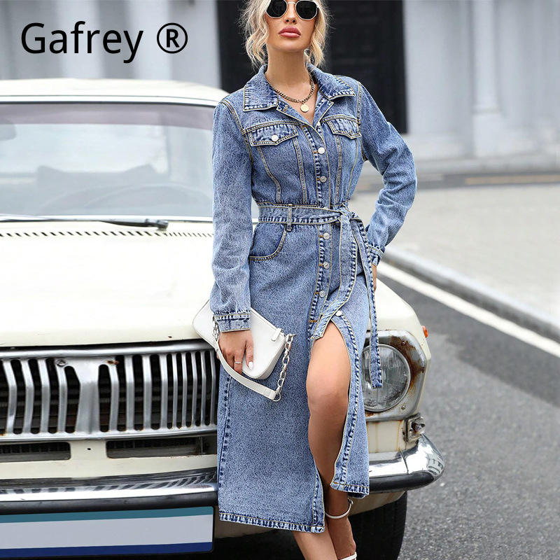 Women Long Sleeve Denim Dress  - Midi Dress ulasan dan harga