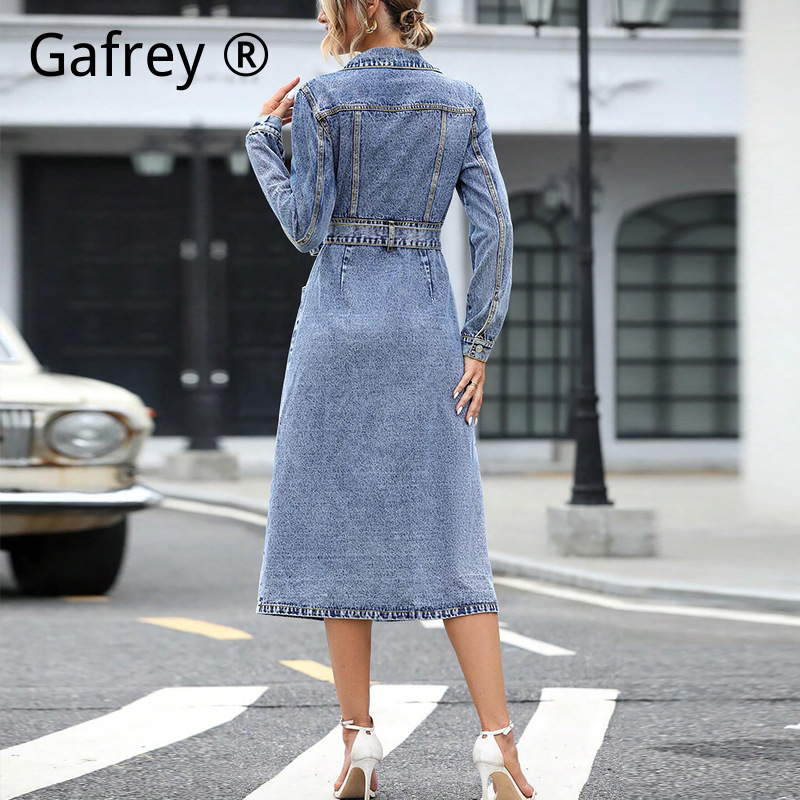 Women Long Sleeve Denim Dress  - Midi Dress ulasan dan harga