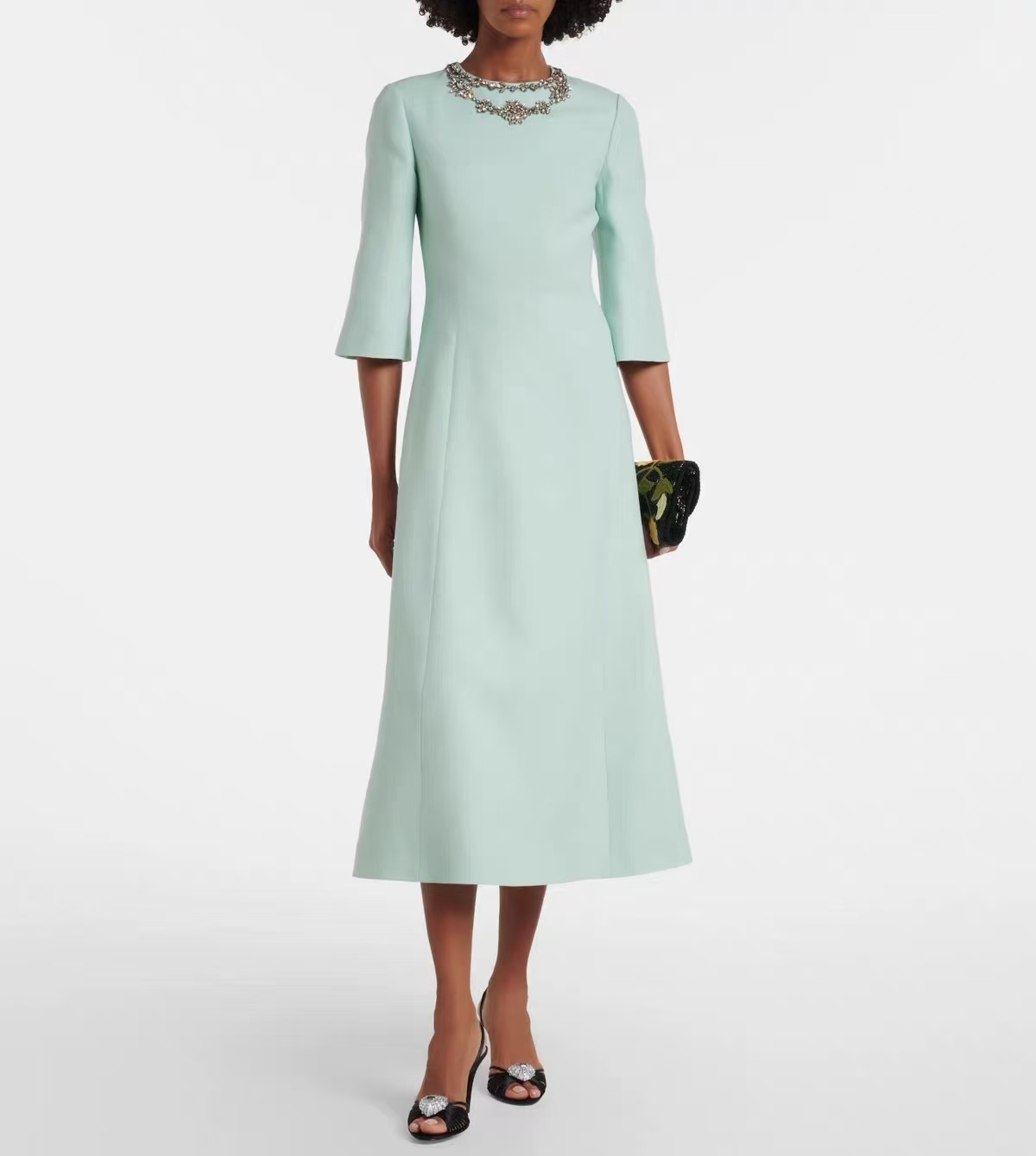 Premium Silk Wool Mint Green W - Midi Dress ulasan dan harga