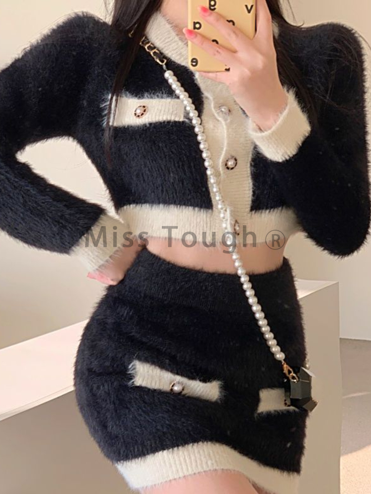 Winter Fluffy Knit 2 Piece Set - Formal Skirt ulasan dan harga
