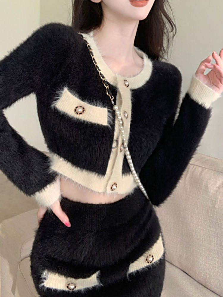 Winter Fluffy Knit 2 Piece Set - Formal Skirt ulasan dan harga