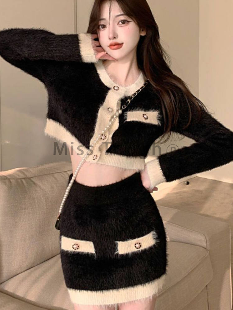 Winter Fluffy Knit 2 Piece Set - Formal Skirt ulasan dan harga